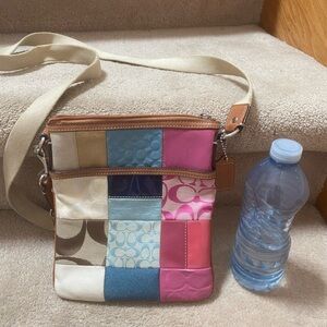 Coach Pink and Blue Crossbody Bag with Patchwork Design